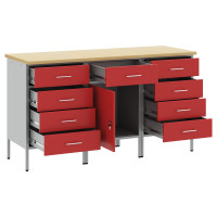 Produktbild för Arbetskabinett med låda 3 pcs Röd och Grå 150 x 55 x 85 cm