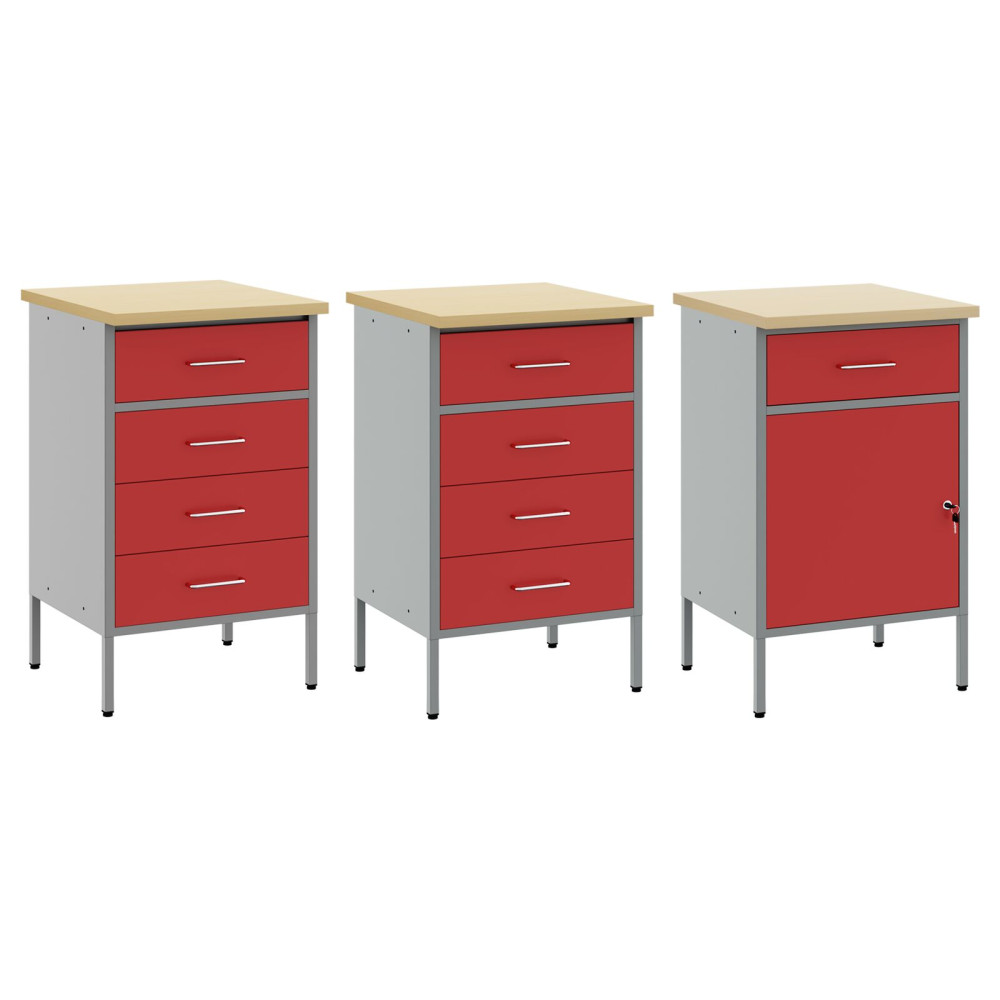 Produktbild för Arbetskabinett med låda 3 pcs Röd och Grå 150 x 55 x 85 cm