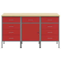 Produktbild för Arbetskabinett med låda 3 pcs Röd och Grå 150 x 55 x 85 cm