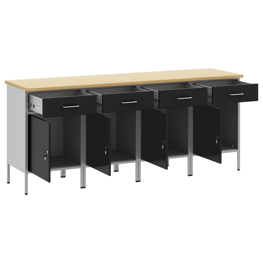 Produktbild för Arbetskabinett med låda 4 pcs Svart och Grå 200 x 55 x 85 cm