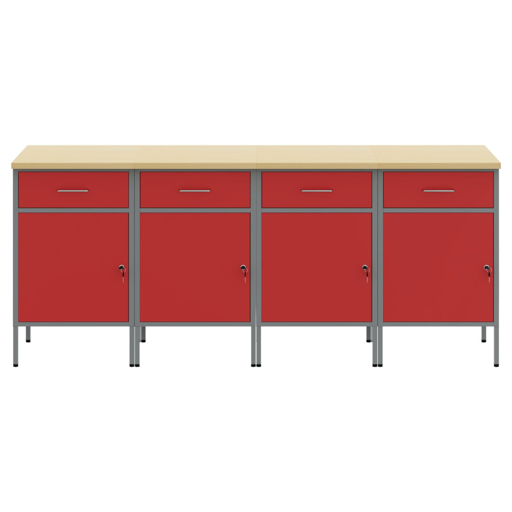 Produktbild för Arbetskabinett med låda 4 st Röd och Grå 200 x 55 x 85 cm