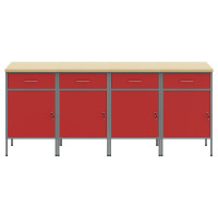 Produktbild för Arbetskabinett med låda 4 st Röd och Grå 200 x 55 x 85 cm
