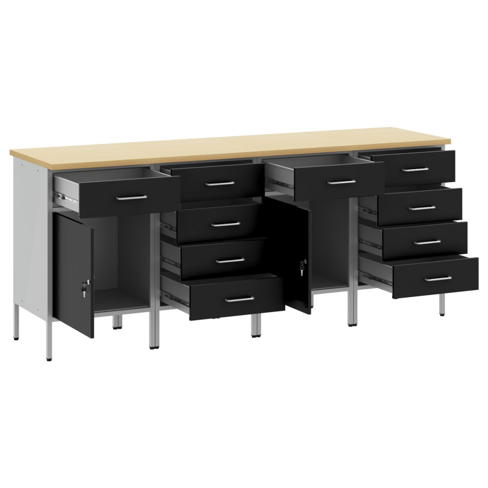 Produktbild för Arbetskabinett med låda 4 pcs Svart och Grå 200 x 55 x 85 cm