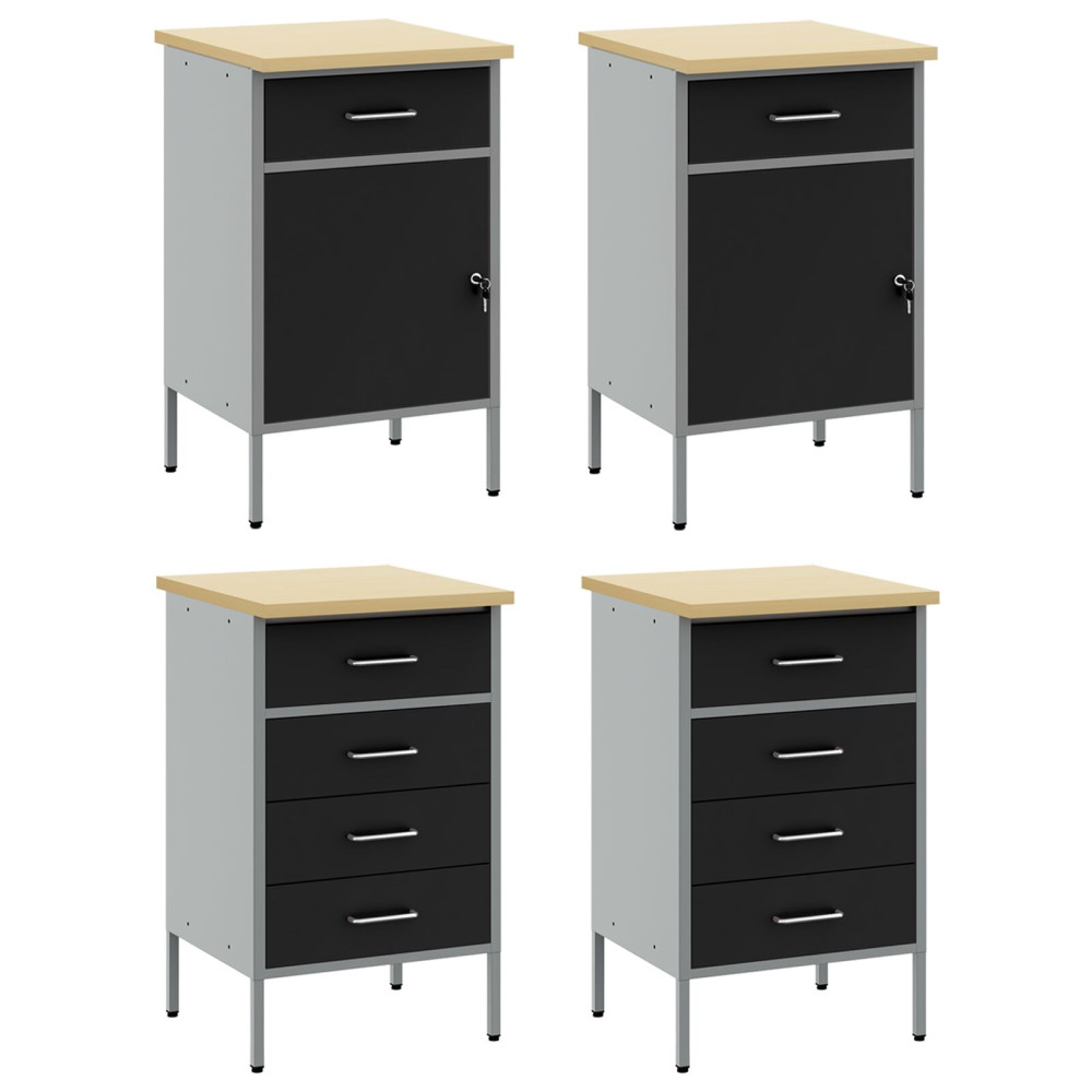 Produktbild för Arbetskabinett med låda 4 pcs Svart och Grå 200 x 55 x 85 cm