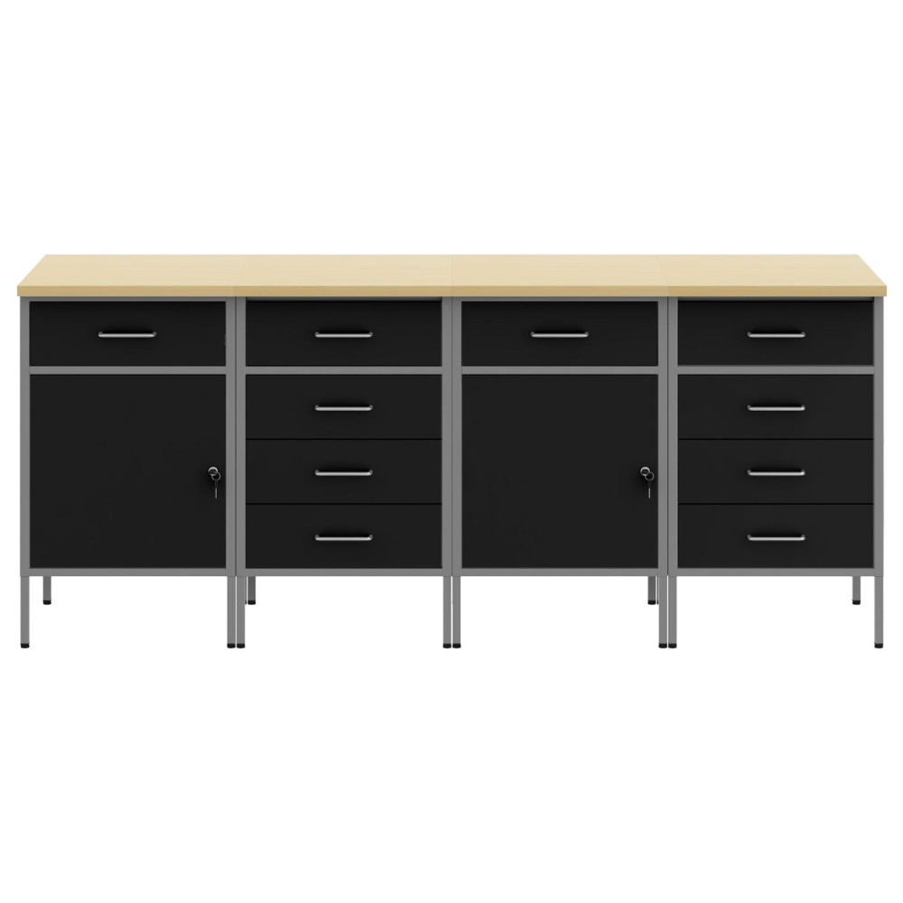 Produktbild för Arbetskabinett med låda 4 pcs Svart och Grå 200 x 55 x 85 cm