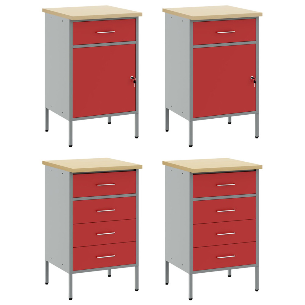 Produktbild för Arbetskabinett med låda 4 pcs Röd och Grå 200 x 55 x 85 cm