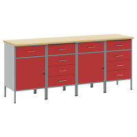 Produktbild för Arbetskabinett med låda 4 pcs Röd och Grå 200 x 55 x 85 cm