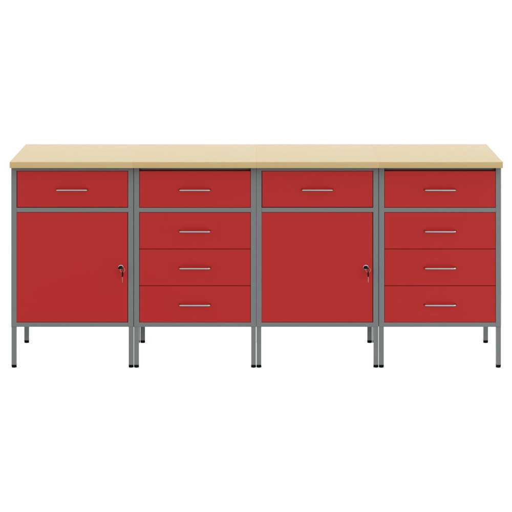 Produktbild för Arbetskabinett med låda 4 pcs Röd och Grå 200 x 55 x 85 cm