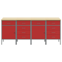 Produktbild för Arbetskabinett med låda 4 pcs Röd och Grå 200 x 55 x 85 cm