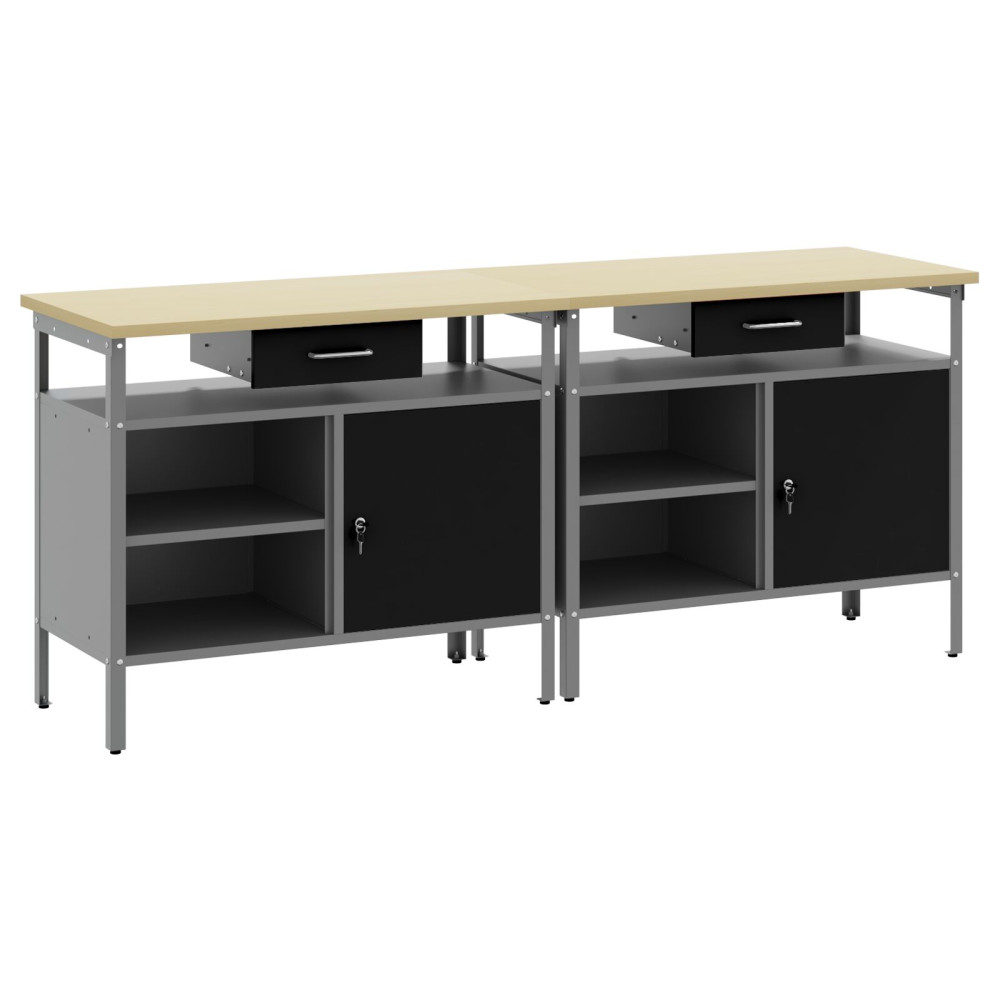 Produktbild för Arbetsbänkset med låda 2 pcs Svart och Grå 200 x 55 x 85 cm