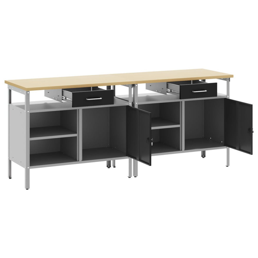Produktbild för Arbetsbänkset med låda 2 pcs Svart och Grå 200 x 55 x 85 cm