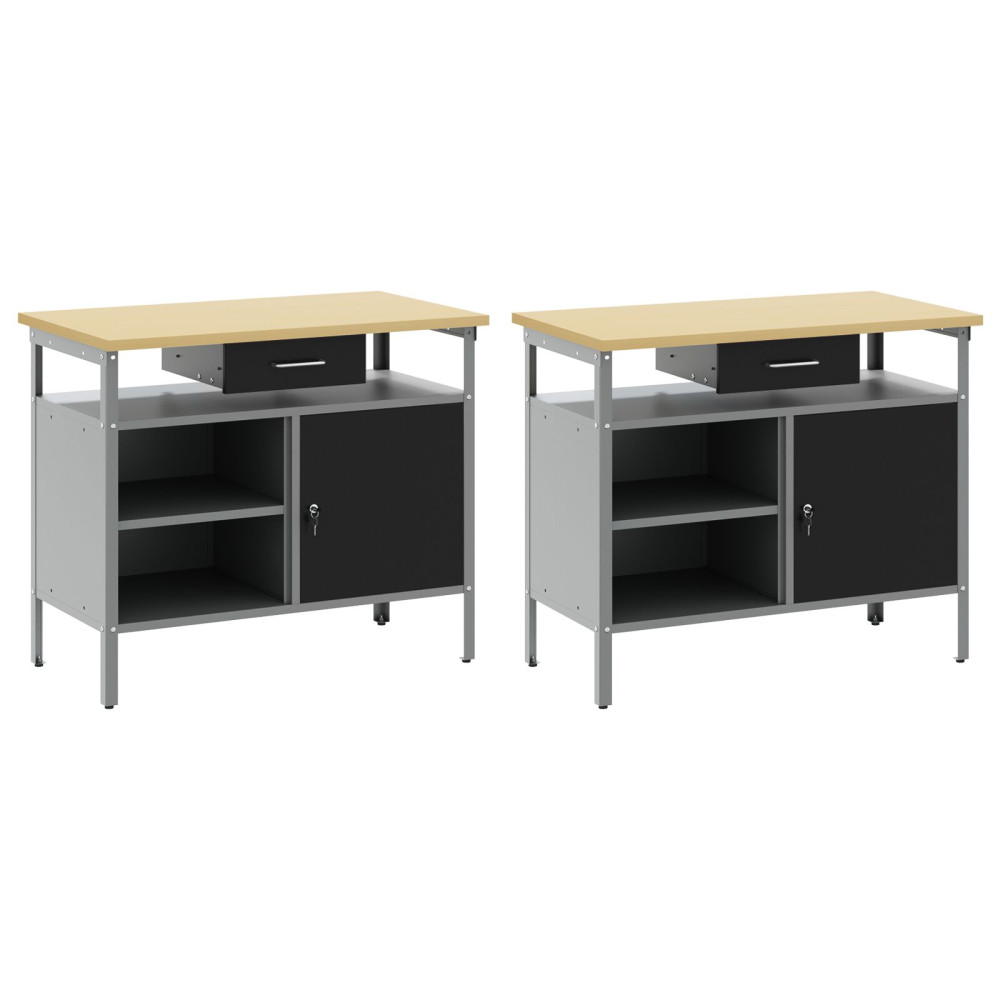 Produktbild för Arbetsbänkset med låda 2 pcs Svart och Grå 200 x 55 x 85 cm