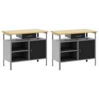 Produktbild för Arbetsbänkset med låda 2 pcs Svart och Grå 200 x 55 x 85 cm
