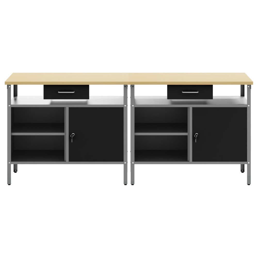 Produktbild för Arbetsbänkset med låda 2 pcs Svart och Grå 200 x 55 x 85 cm