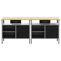 Produktbild för Arbetsbänkset med låda 2 pcs Svart och Grå 200 x 55 x 85 cm