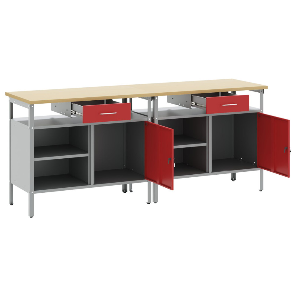 Produktbild för Arbetsbänkset med låda 2 pcs Röd och Grå 200 x 55 x 85 cm