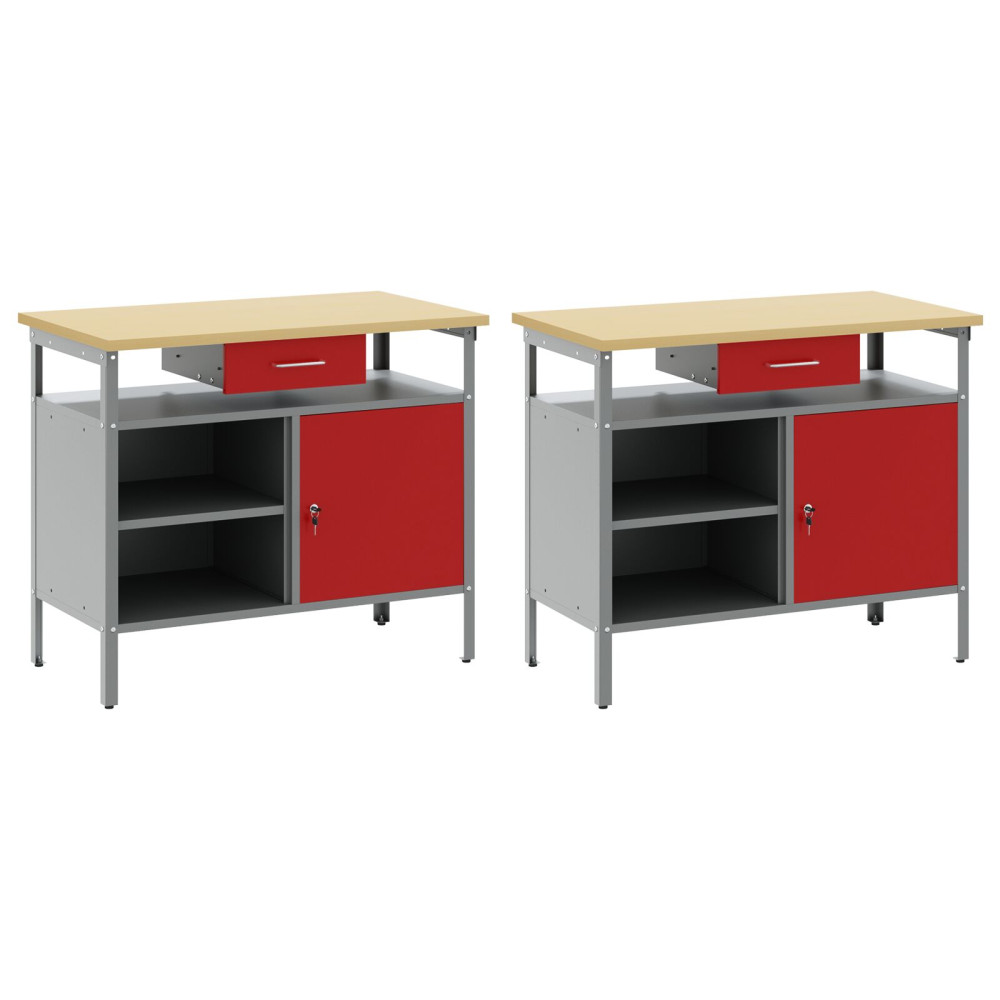 Produktbild för Arbetsbänkset med låda 2 pcs Röd och Grå 200 x 55 x 85 cm