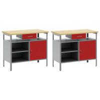 Produktbild för Arbetsbänkset med låda 2 pcs Röd och Grå 200 x 55 x 85 cm