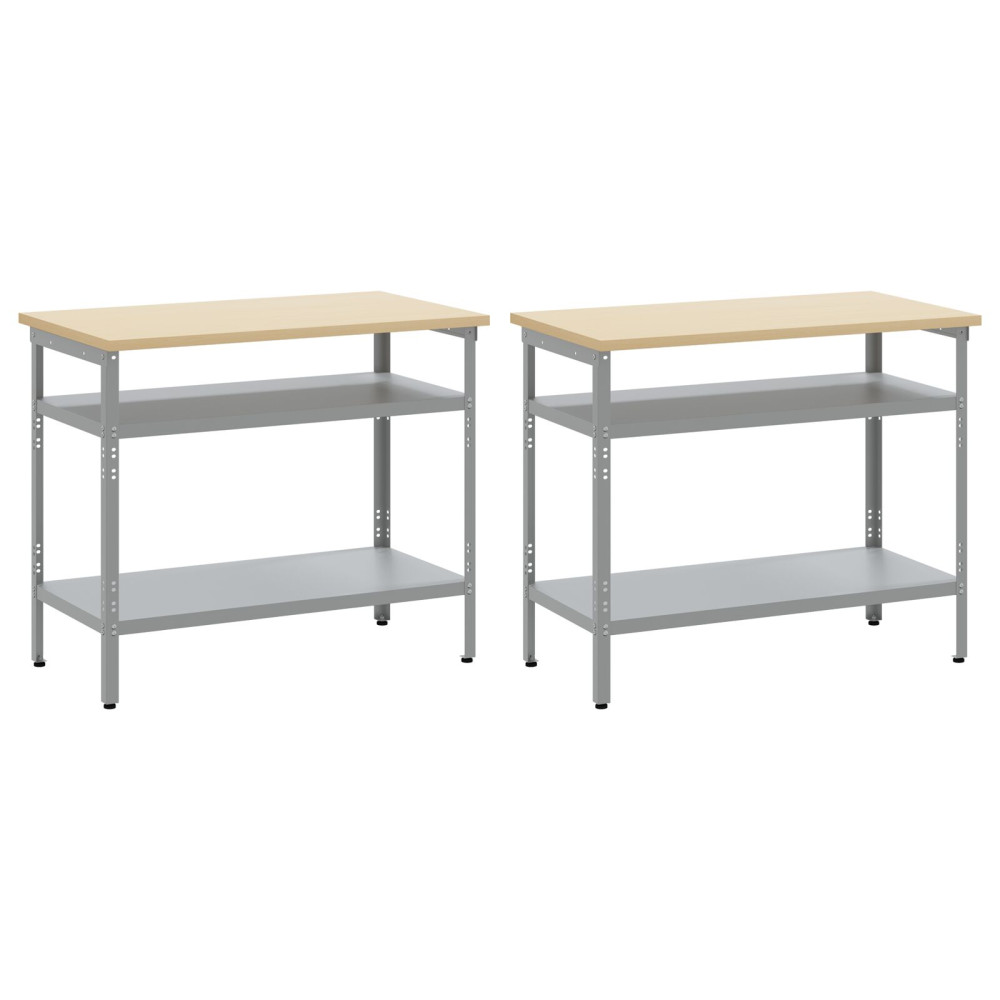 Produktbild för Arbetsbänkset med hylla 2 pcs Beige och Grå 200 x 55 x 85 cm