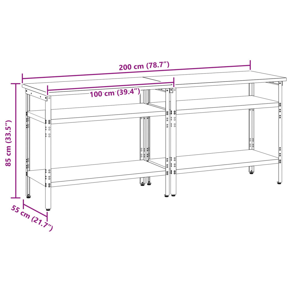 Produktbild för Arbetsbänkset med hylla 2 pcs Beige och Grå 200 x 55 x 85 cm