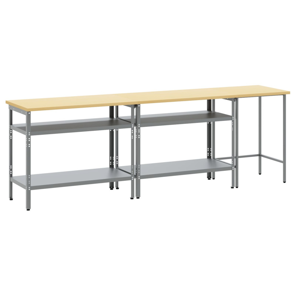 Produktbild för Arbetsbänkset med hylla 3 pcs Beige och Grå Pulverlackerat stål