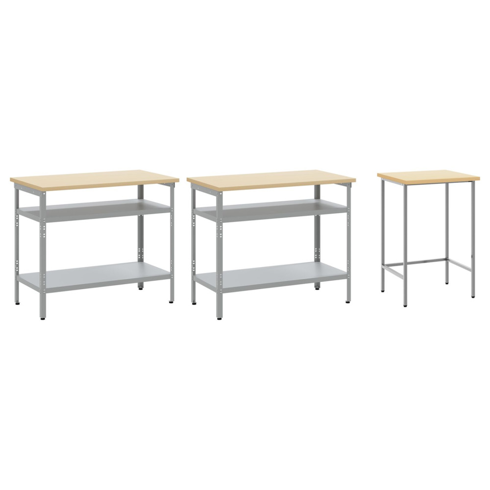 Produktbild för Arbetsbänkset med hylla 3 pcs Beige och Grå Pulverlackerat stål