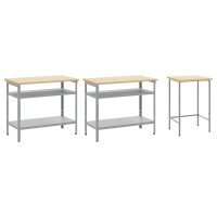 Produktbild för Arbetsbänkset med hylla 3 pcs Beige och Grå Pulverlackerat stål