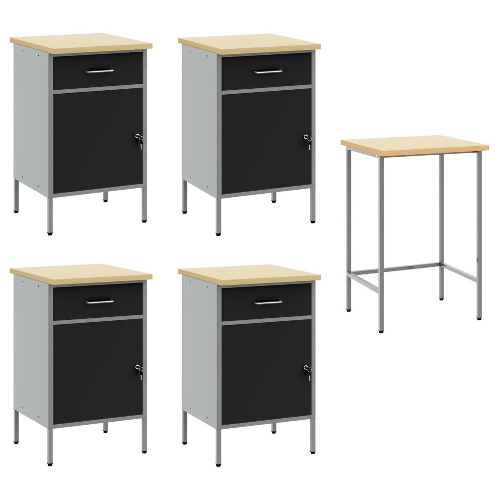 Produktbild för Arbetskabinett Set med låda med lagring 5 pcs Svart och Grå