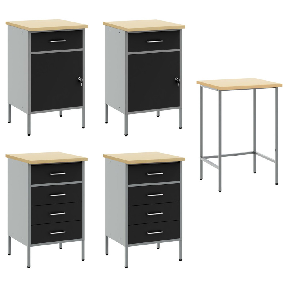 Produktbild för Arbetskabinett Set med låda med lagring 5 pcs Svart och Grå