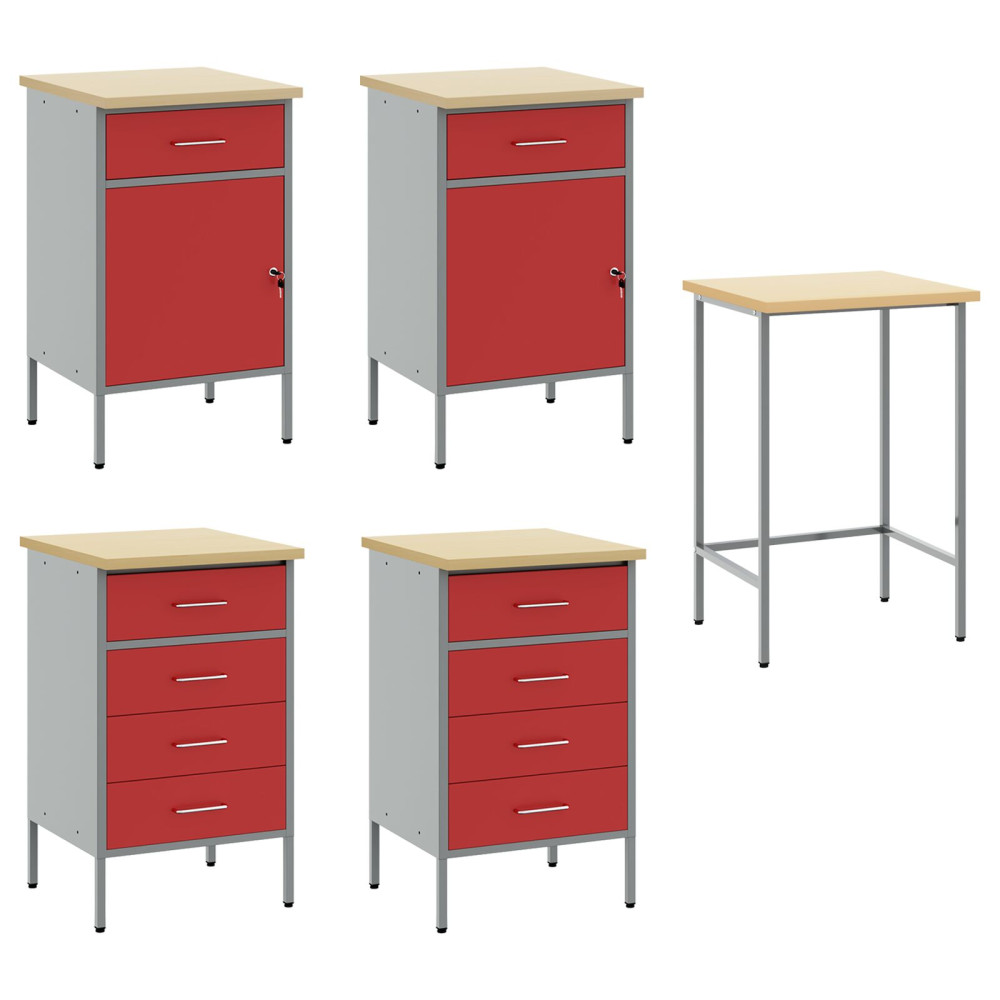 Produktbild för Arbetskabinett Set med låda med lagring 5 pcs Röd och Grå