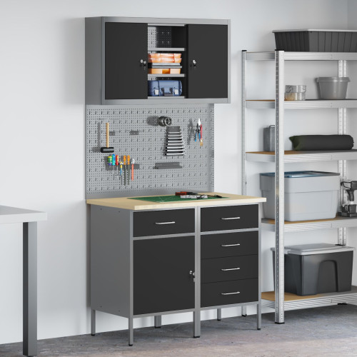 vidaXL Arbetskabinett Set med låda med hylla med lagring 5 pcs Svart