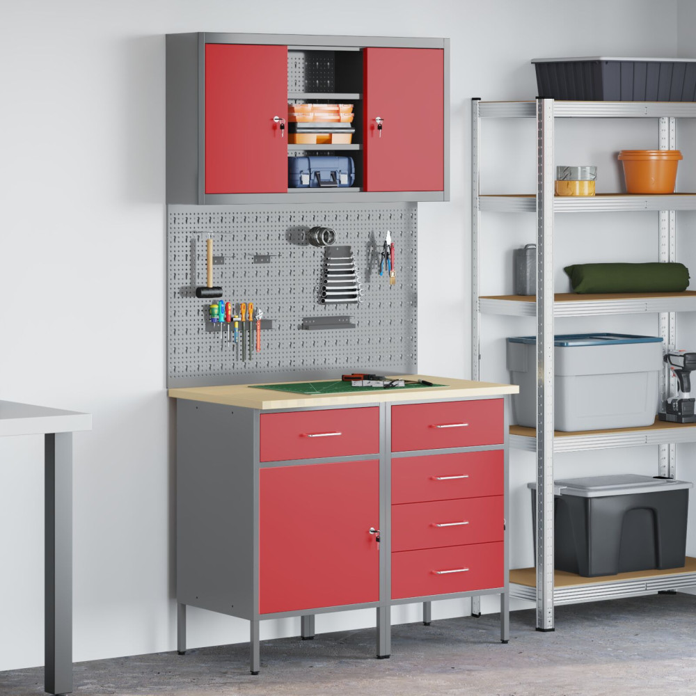 Produktbild för Arbetskabinett Set med låda med hylla med lagring 5 pcs Röd