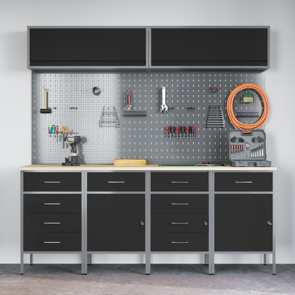 Produktbild för Arbetskabinett Set med låda med lagring med lås 10 pcs Svart