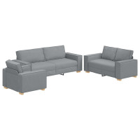 Produktbild för Soffa 3 pcs Ljusgrå 220 x 80 x 84 cm Linnenblandad tyg