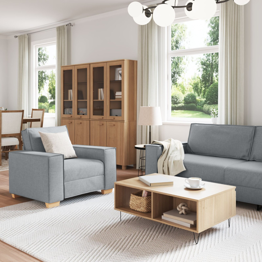 Produktbild för Soffa 3 pcs Ljusgrå 220 x 80 x 84 cm Linnenblandad tyg