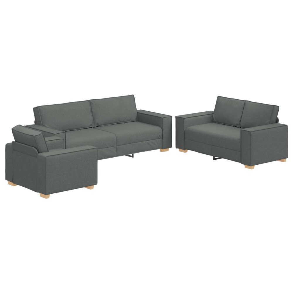 Produktbild för Soffa 3 pcs Mörkgrå 220 x 80 x 84 cm Linnenblandad tyg