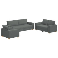 Produktbild för Soffa 3 pcs Mörkgrå 220 x 80 x 84 cm Linnenblandad tyg