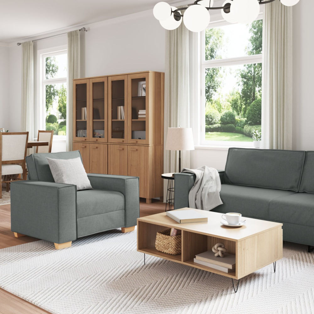 Produktbild för Soffa 3 pcs Mörkgrå 220 x 80 x 84 cm Linnenblandad tyg