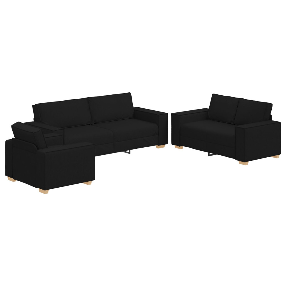 Produktbild för Soffa 3 pcs Svart 220 x 80 x 84 cm Linnenblandad tyg