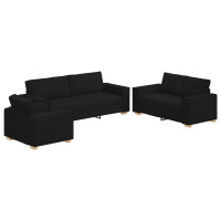 Produktbild för Soffa 3 pcs Svart 220 x 80 x 84 cm Linnenblandad tyg