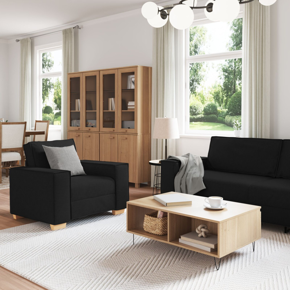 Produktbild för Soffa 3 pcs Svart 220 x 80 x 84 cm Linnenblandad tyg