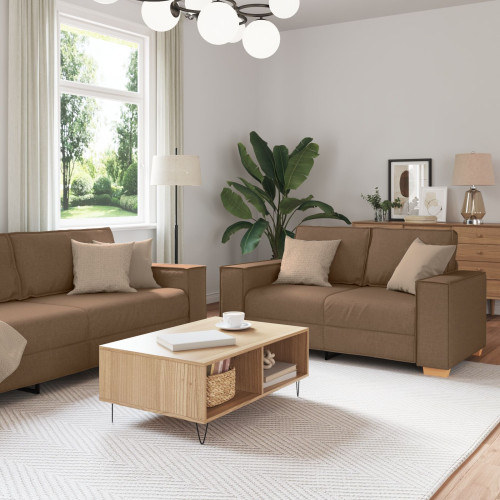 vidaXL Soffa 3 pcs Brun 220 x 80 x 84 cm Linnenblandad tyg