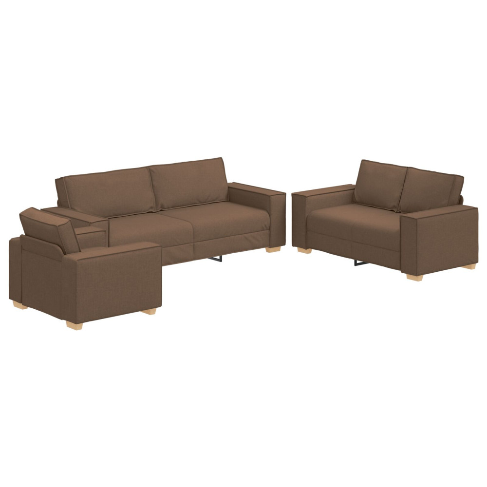 Produktbild för Soffa 3 pcs Brun 220 x 80 x 84 cm Linnenblandad tyg