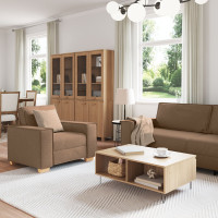 Produktbild för Soffa 3 pcs Brun 220 x 80 x 84 cm Linnenblandad tyg