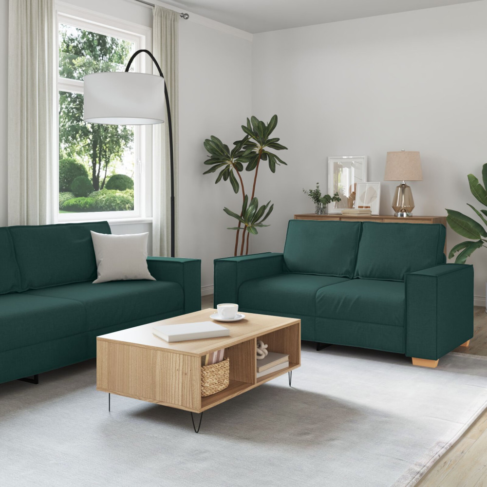 Produktbild för Soffa 3 pcs Mörkgrön 220 x 80 x 84 cm Linnenblandad tyg