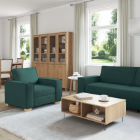 Produktbild för Soffa 3 pcs Mörkgrön 220 x 80 x 84 cm Linnenblandad tyg