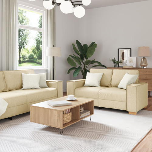 vidaXL Soffa 3 pcs Kräm 220 x 80 x 84 cm Linnenblandad tyg