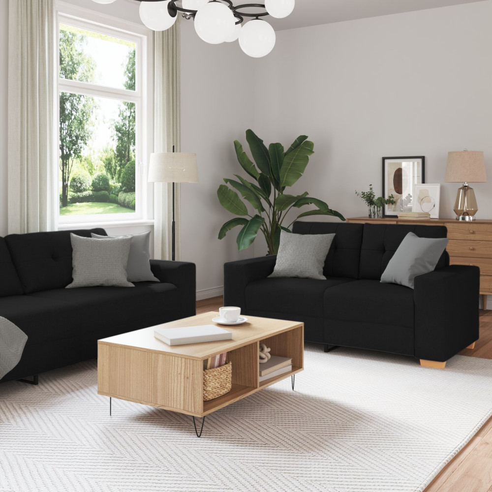 Produktbild för Soffa 3 pcs Svart 221 x 80 x 80 cm Linnenblandad tyg