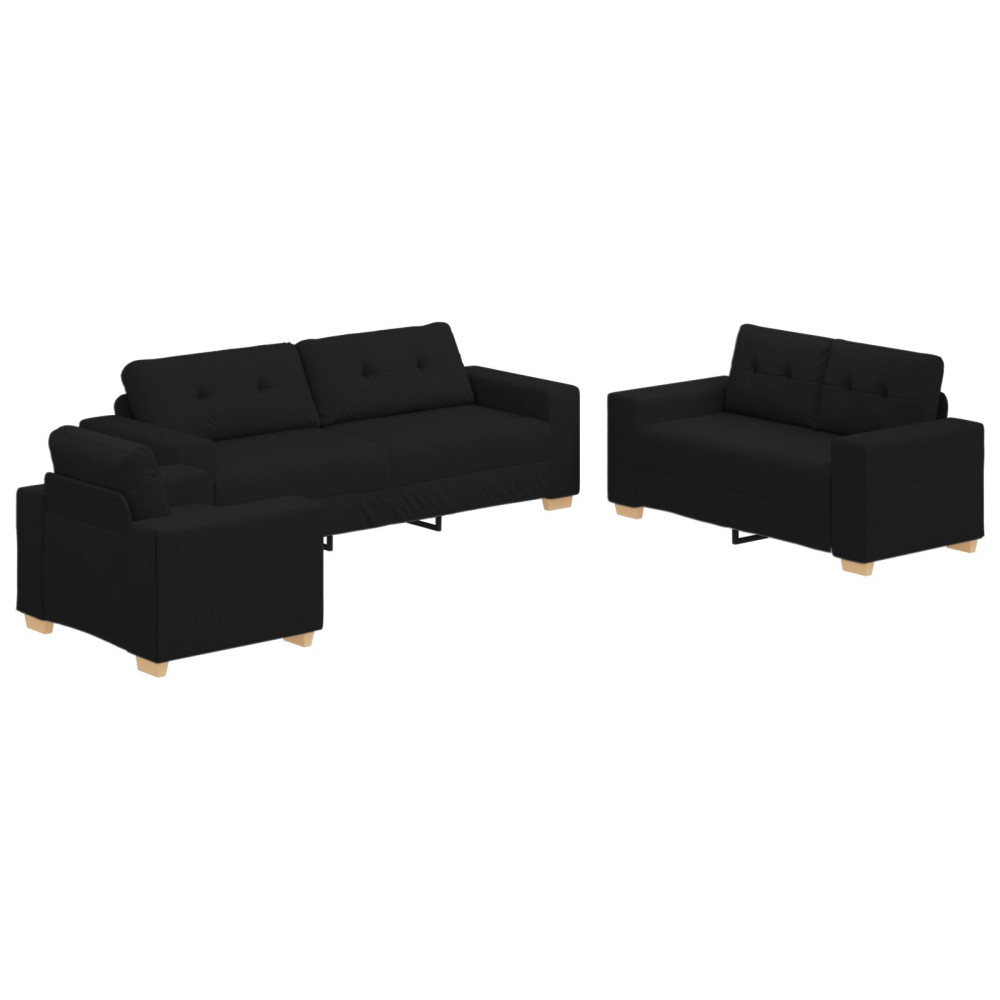 Produktbild för Soffa 3 pcs Svart 221 x 80 x 80 cm Linnenblandad tyg