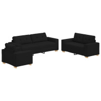 Produktbild för Soffa 3 pcs Svart 221 x 80 x 80 cm Linnenblandad tyg